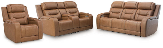 Knightington - 3 Pc. - Power Reclining Sofa, Loveseat And Recliner - Caramel – 3 Piece Living Room Sets