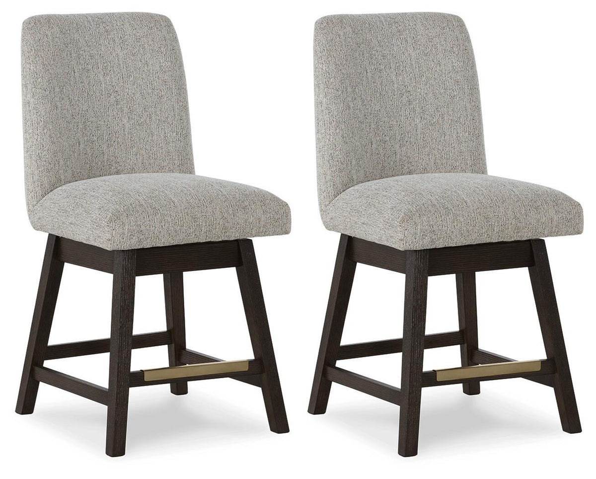 Burkhaus - Upholstered Swivel Barstool (Set of 2) - Beige / Dark Brown by Ashley – Stool Sets