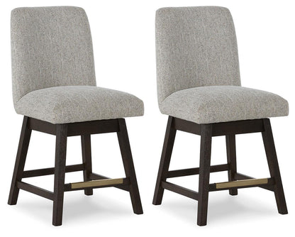 Burkhaus - Upholstered Swivel Barstool (Set of 2) - Beige / Dark Brown by Ashley – Stool Sets