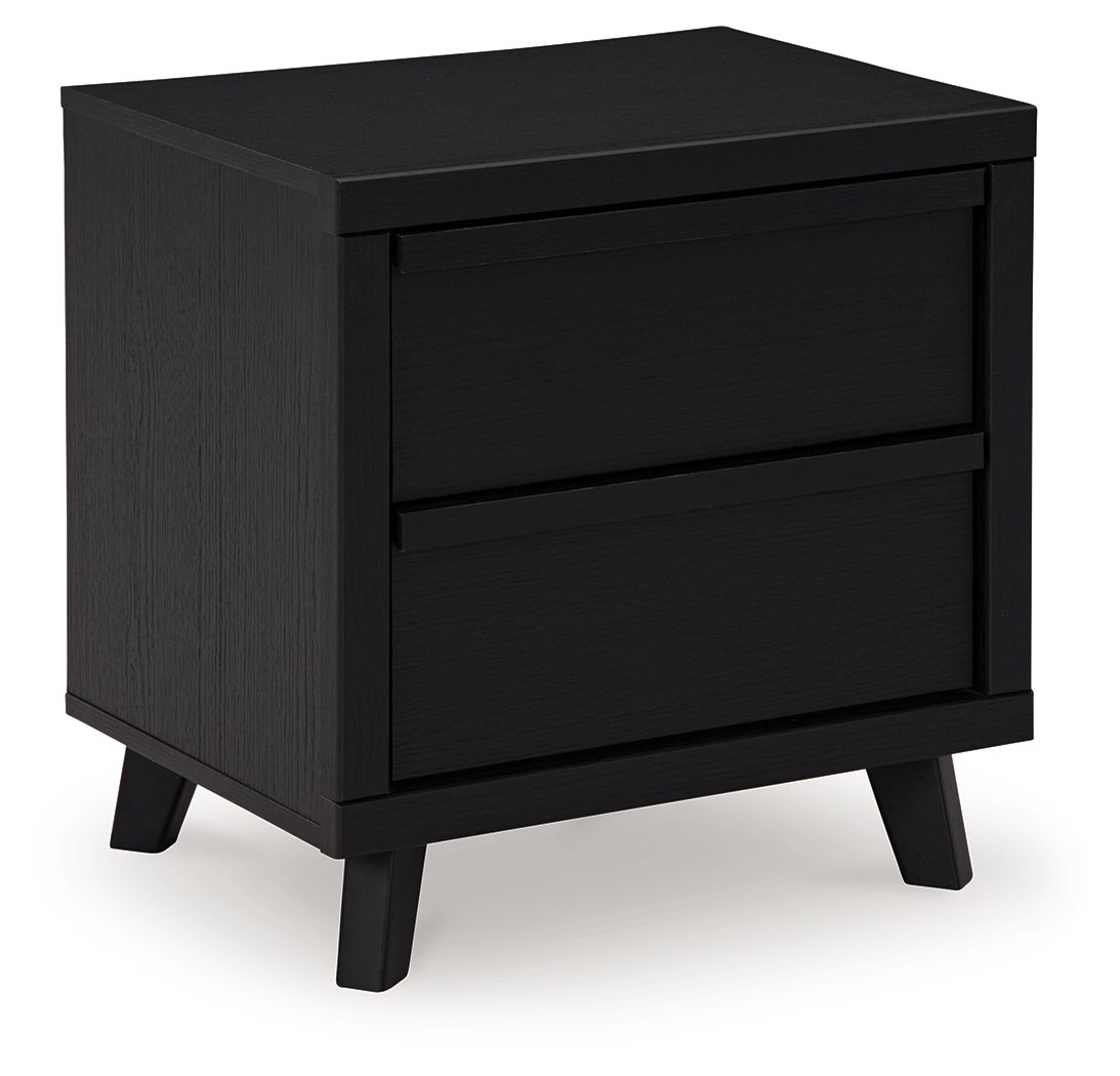 Danziar - Two Drawer Night Stand - Black by Ashley – Nightstands w/ Charging Stations