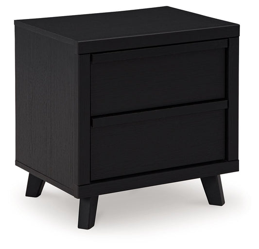 Danziar - Two Drawer Night Stand - Black by Ashley – Nightstands w/ Charging Stations