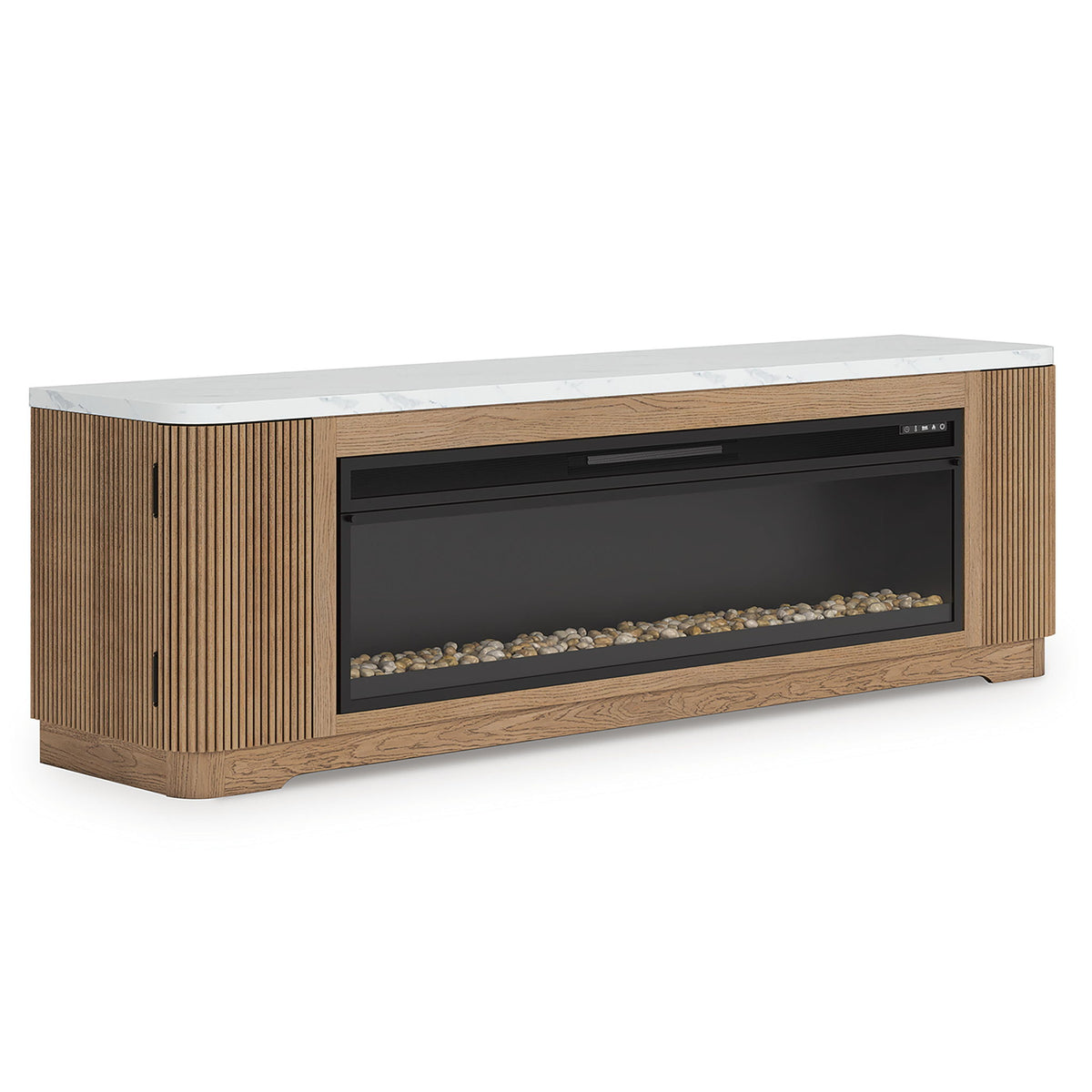 Camdill - 80" TV Stand With Electric Fireplace - Light Brown by Ashley – view 3