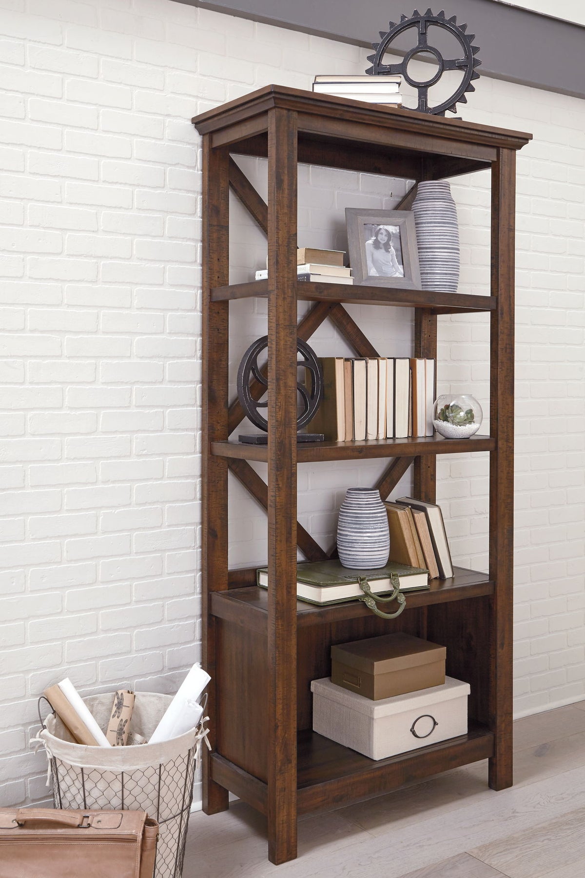 Baldridge - Large Bookcase - Rustic Brown by Ashley – Standard Bookcases