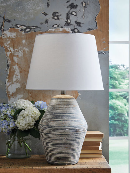 Lawrock - Terracotta Table Lamp - Antique Blue by Ashley – view 4