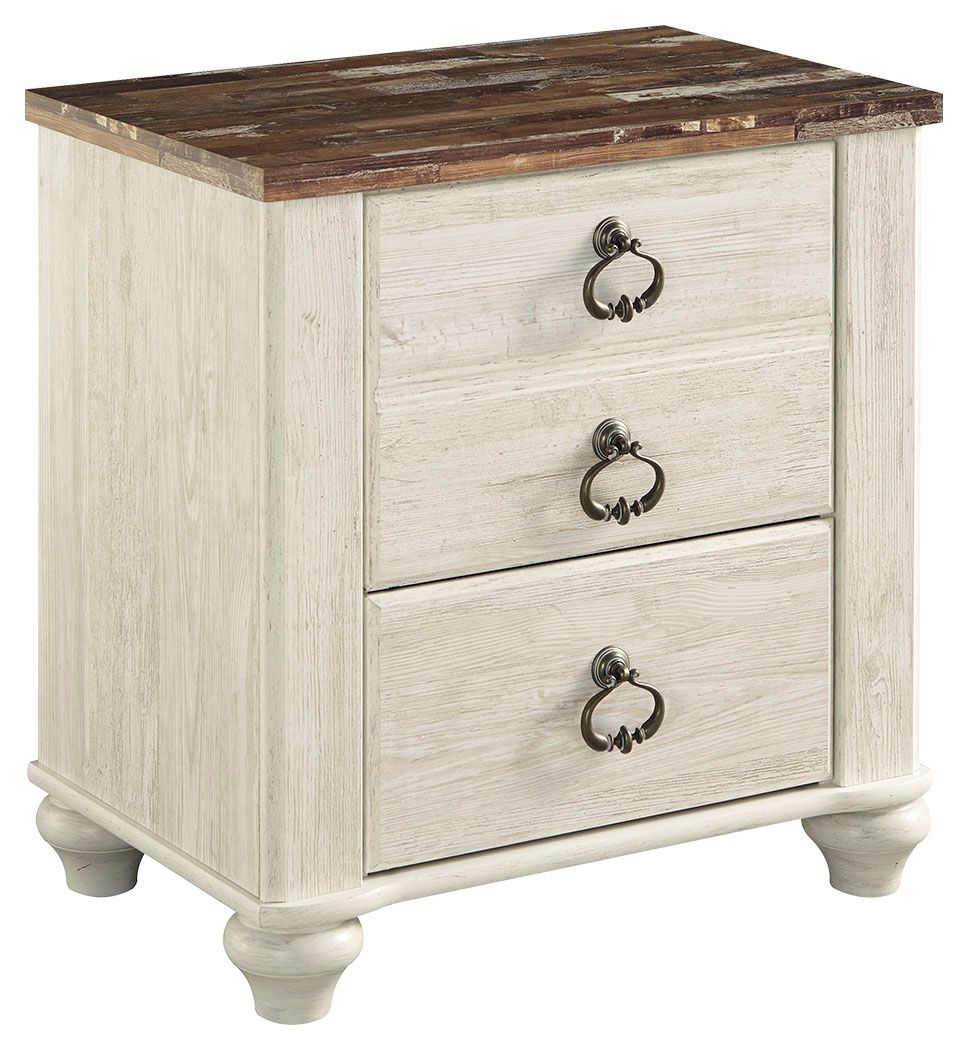 Willowton - Two Drawer Night Stand - Brown / Beige / White by Ashley – Accent Nightstands