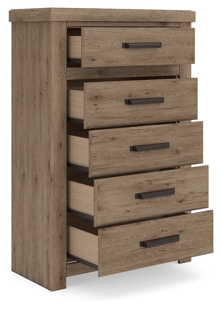 Oliandon - Five Drawer Chest - Light Brown by Ashley – view 2