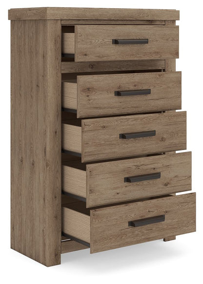 Oliandon - Five Drawer Chest - Light Brown by Ashley – view 2