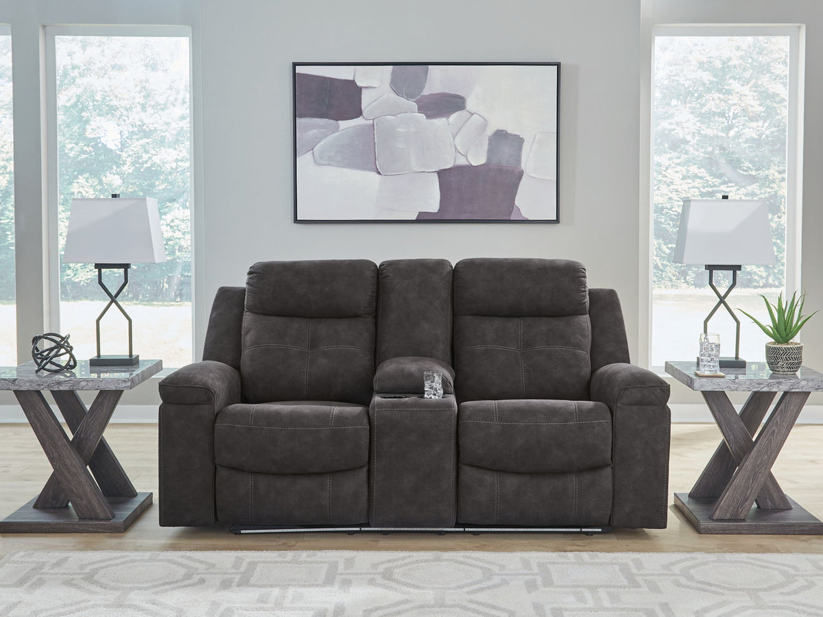 Brysonview - Double Reclining Loveseat With Console - Charcoal – Reclining Loveseats