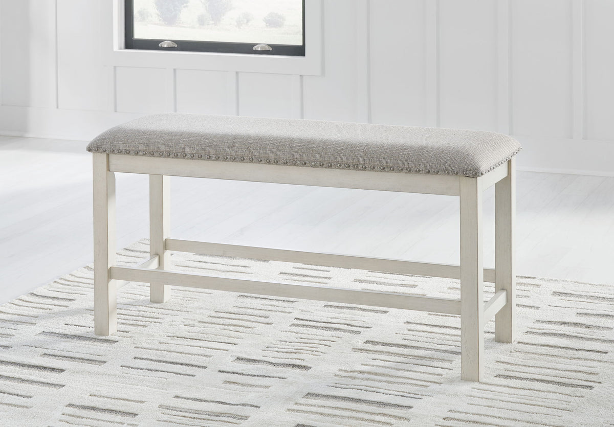 Robbinsdale - Dbl Counter Height Upholstered Dining Bench - Antique White by Ashley – view 2