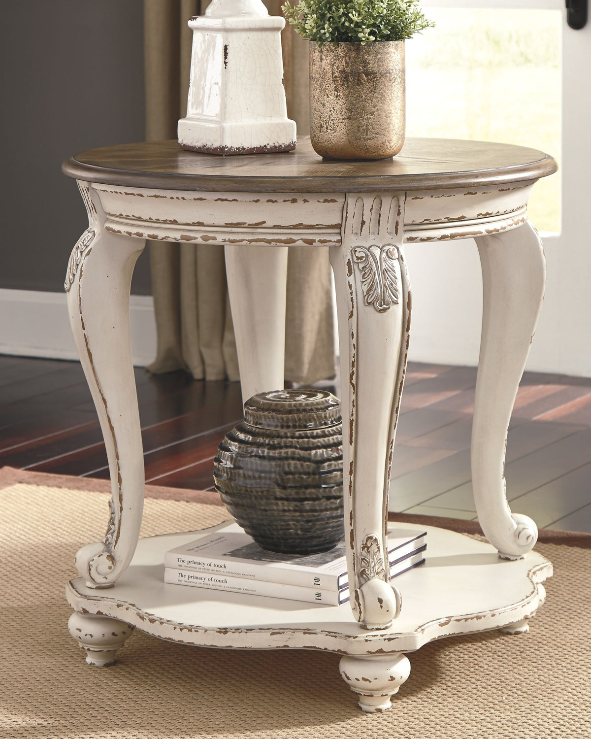 Realyn - Round End Table - White / Brown by Ashley – view 4