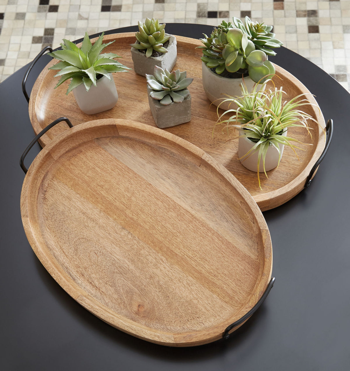 Jocelyne - Tray Set (Set of 2) - Brown / Black by Ashley – view 3