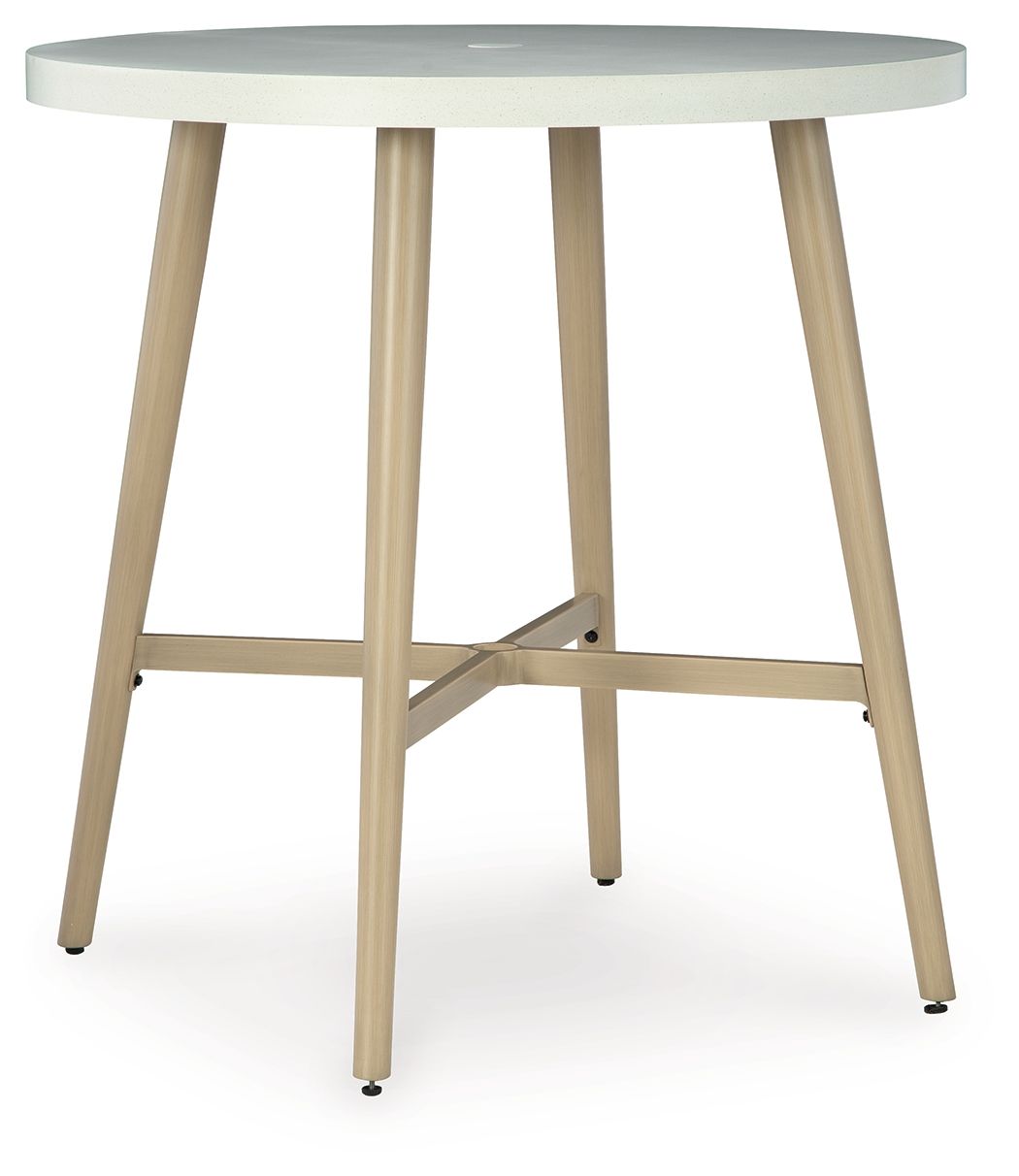 Seton Creek - Round Bar Table With Umbrella Option - Beige by Ashley – Bar Tables