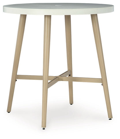 Seton Creek - Round Bar Table With Umbrella Option - Beige by Ashley – Bar Tables