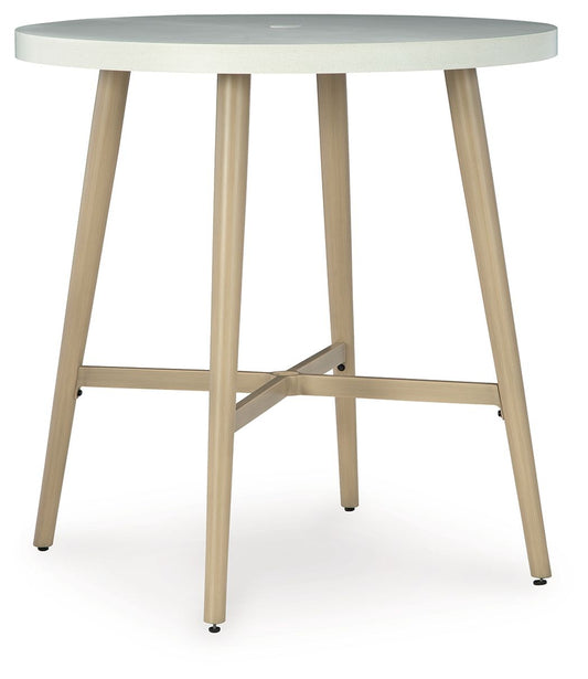 Seton Creek - Round Bar Table With Umbrella Option - Beige by Ashley – Bar Tables