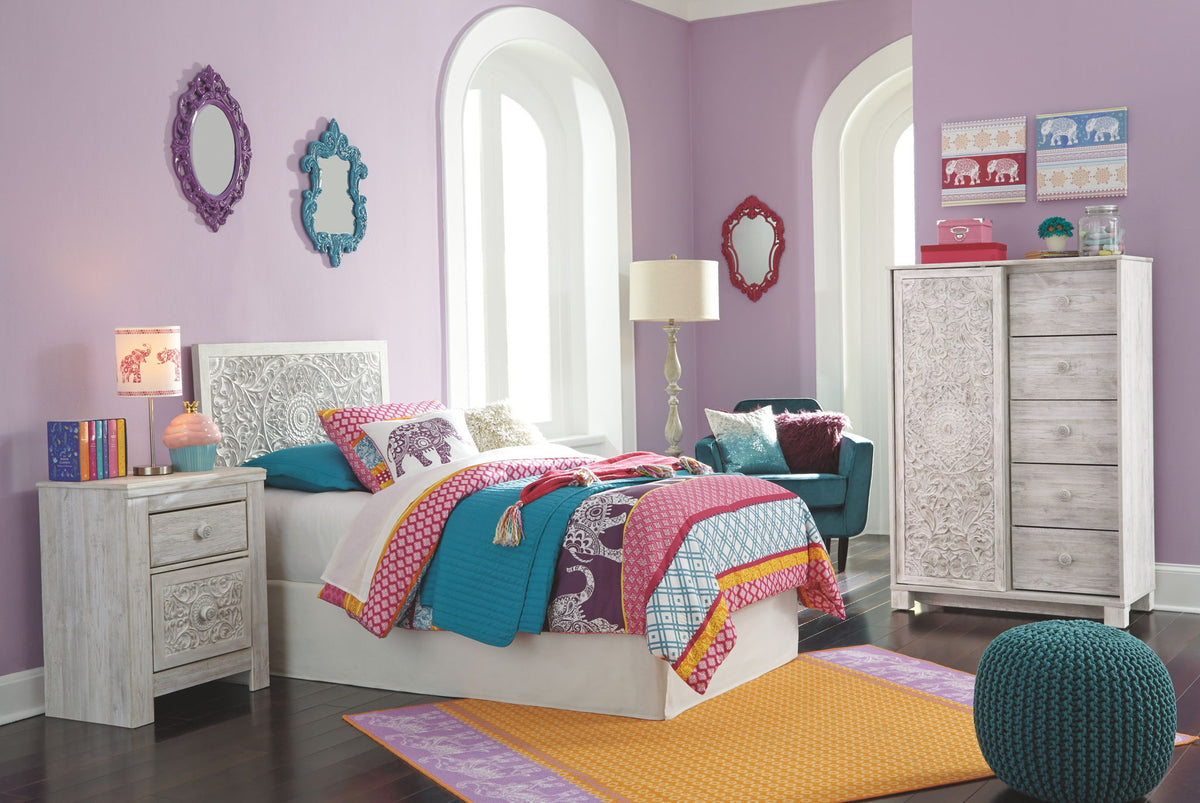 Paxberry - Twin Panel Headboard with Bolt on Bed Frame - Whitewash by Ashley – view 2