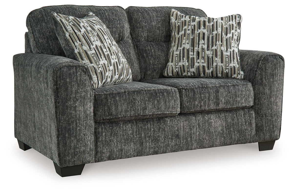 Lonoke - Loveseat - Gunmetal by Ashley – Stationary Loveseats