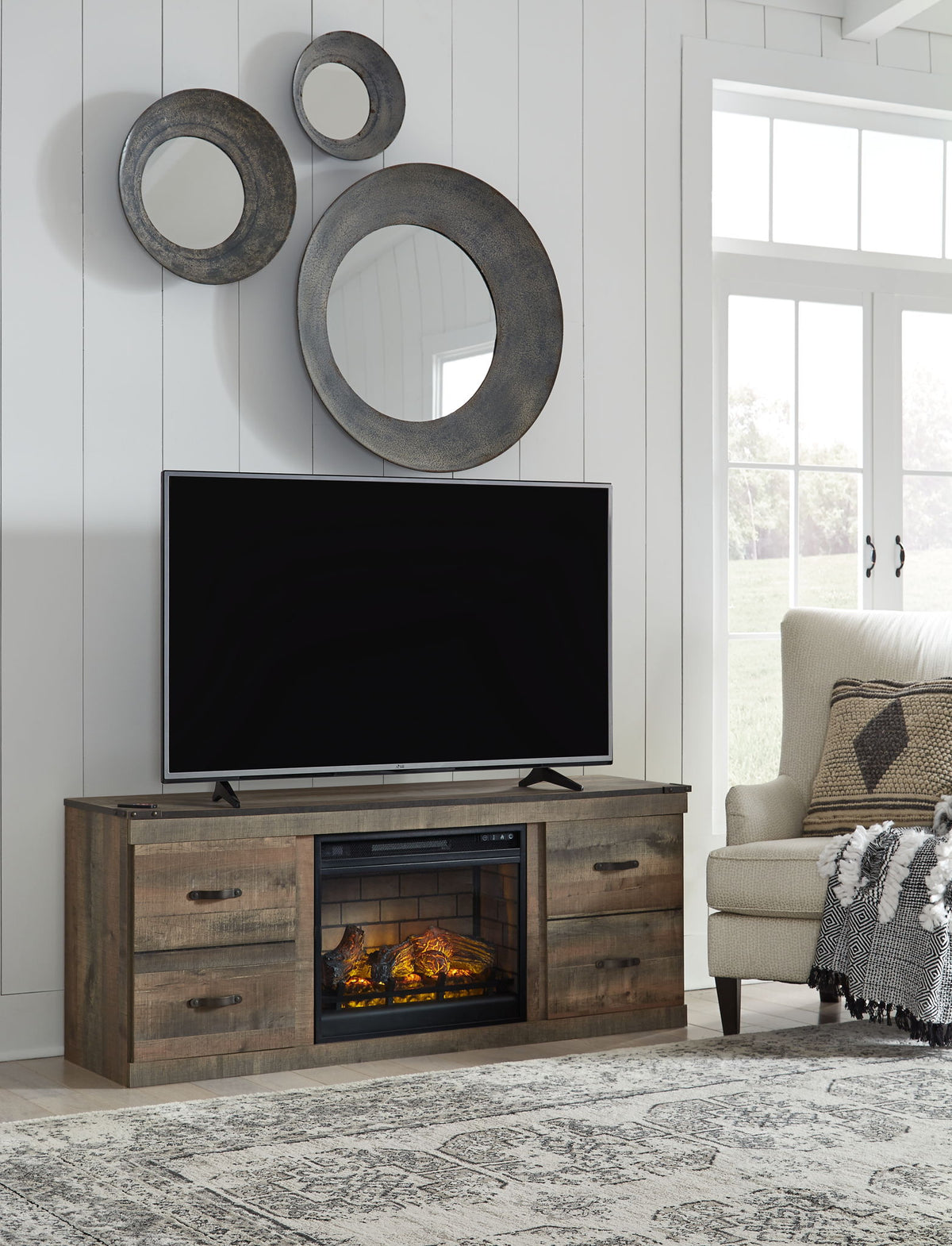 Trinell - TV Stand With Electric Fireplace - Brown by Ashley – Fireplace TV Stands