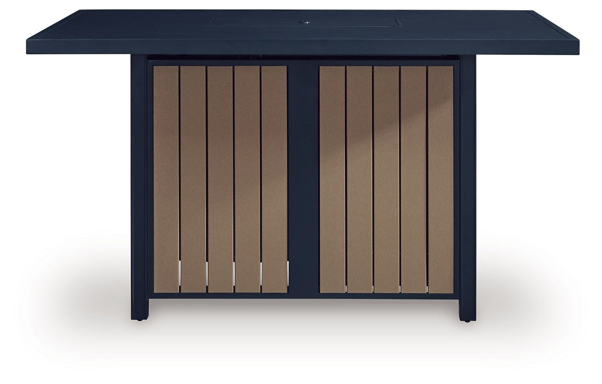 East Beach - Rectangular Bar Table With Fire Pit - Blue by Ashley – view 3