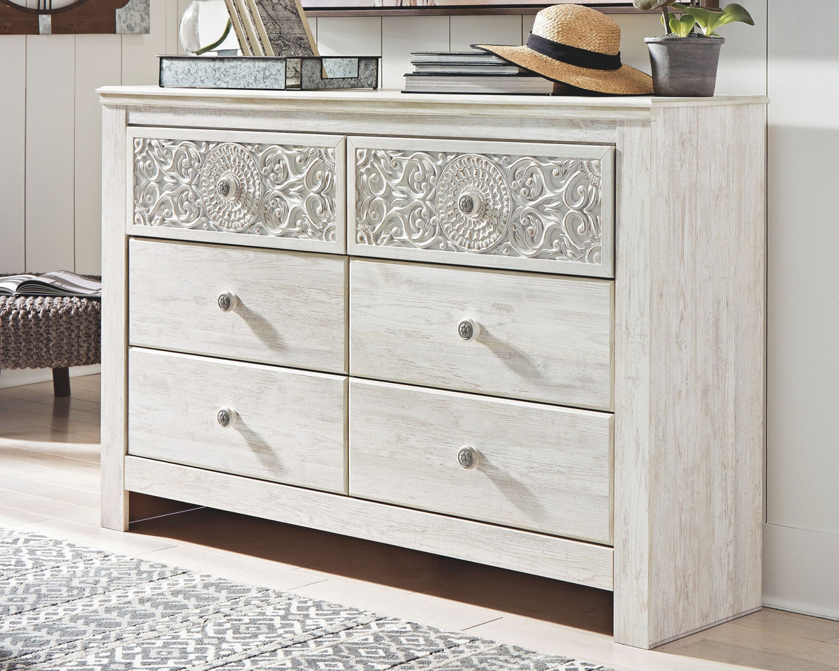 Paxberry - Six Drawer Dresser - Medallion Drawer Pulls - Whitewash by Ashley – view 3