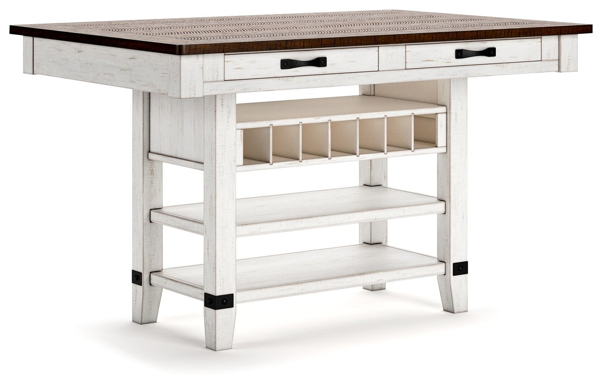 Valebeck - Rect Dining Room Counter Table With Wine Rack - White / Brown by Ashley – Dining Tables