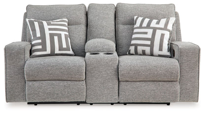 Biscoe - Power Reclining Loveseat With Console /Adj Headrest - Pewter by Ashley – view 3