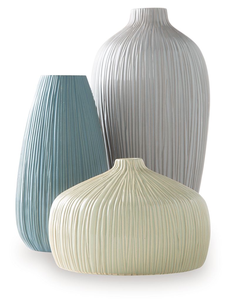Eiderman - Vase Set (Set of 3) - Gray / Blue / Green by Ashley – view 2