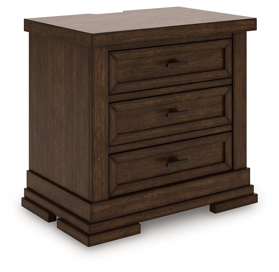Taffenbrook - Three Drawer Night Stand - Medium Brown – Nightstands w/ Charging Stations