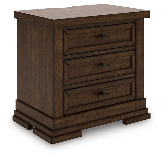 Taffenbrook - Three Drawer Night Stand - Medium Brown – Nightstands w/ Charging Stations