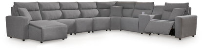 Modmax II - 8-Piece Power Reclining Sectional With LAF Press Back Power Chaise And Console - Salt And Pepper by Ashley – Reclining Sectionals