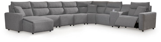 Modmax II - 8-Piece Power Reclining Sectional With LAF Press Back Power Chaise And Console - Salt And Pepper by Ashley – Reclining Sectionals