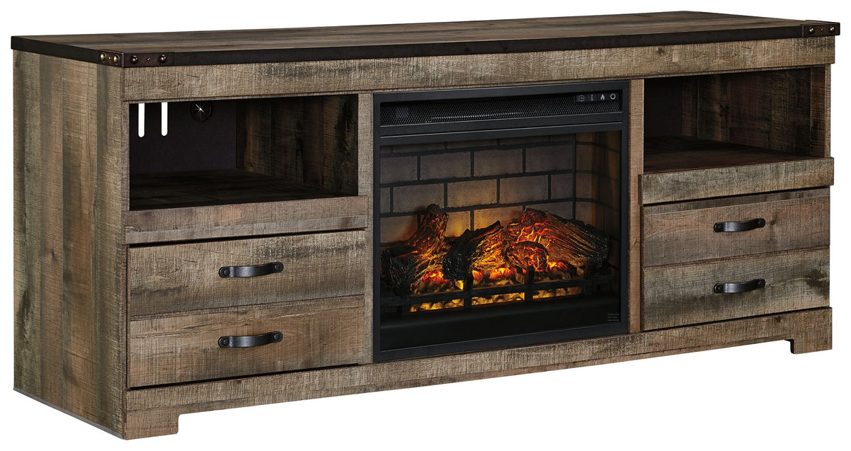 Trinell - 63" TV Stand With Glass/Stone Fireplace Insert - Brown by Ashley – Fireplace TV Stands