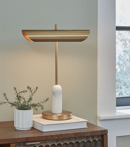 Rowleigh - Marble Desk Lamp - Gold Finish / White by Ashley – view 3