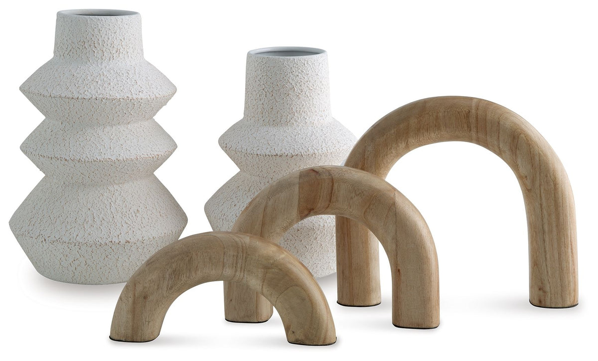 Maddwarth - Accessory Set (Set of 5) - White / Natural Brown by Ashley – Table Accessory Sets
