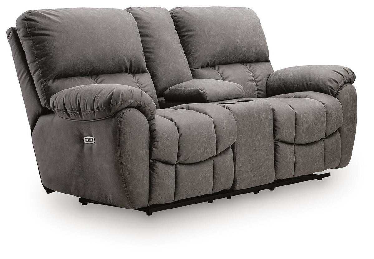 Bakerstein - Power Reclining Loveseat/Console/Adjustable Headrest - Galaxy by Ashley – Reclining Loveseats