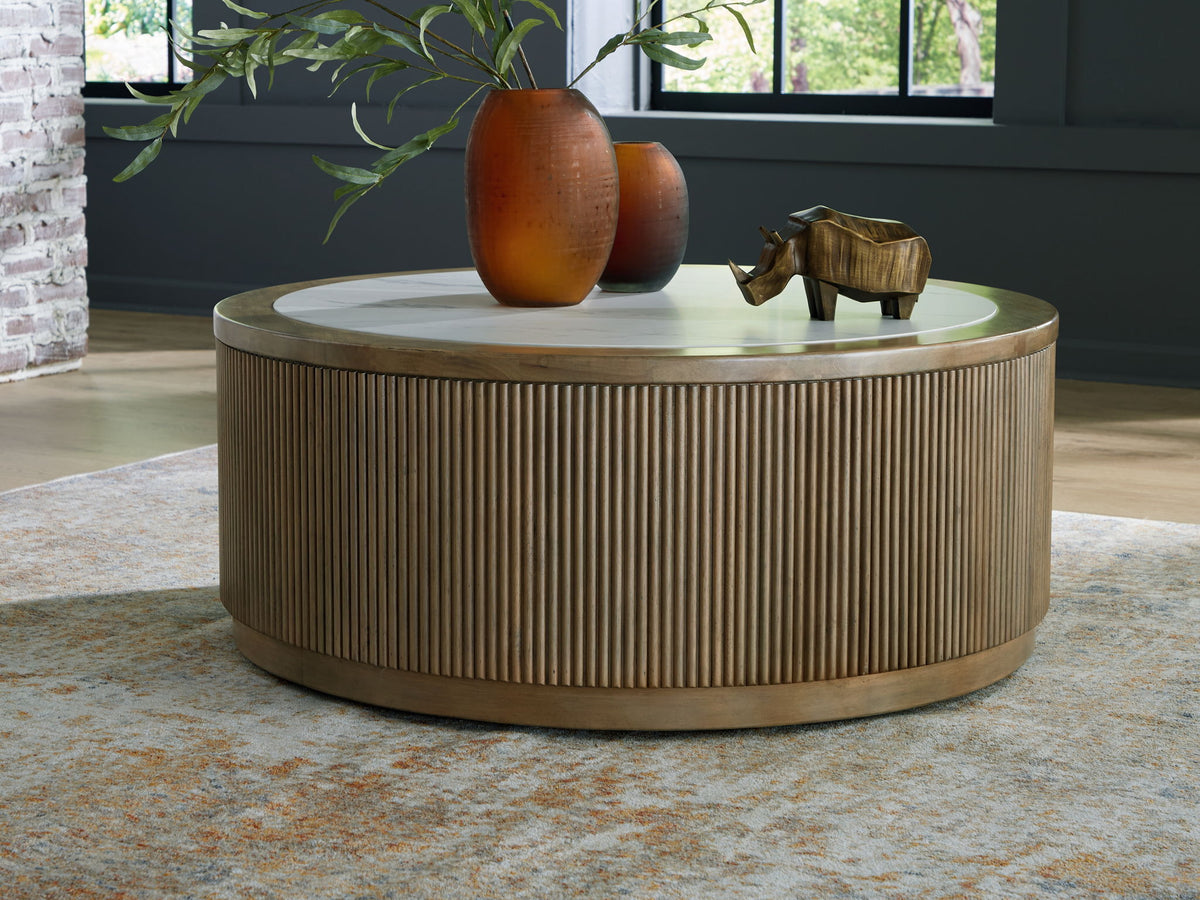 Camdill - Round Cocktail Table - Light Brown / White by Ashley – view 3