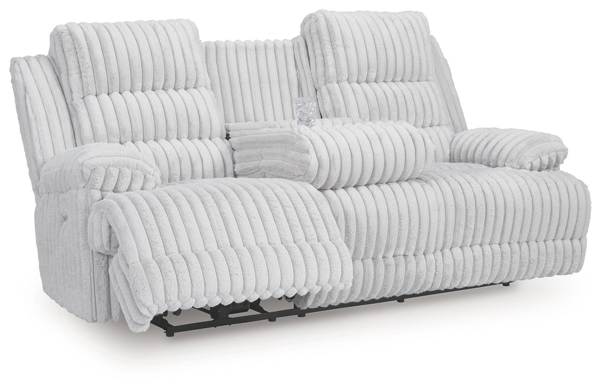 Rhines Falls - Reclining Power Sofa With Drop Down Table - Alloy by Ashley – Reclining Sofas