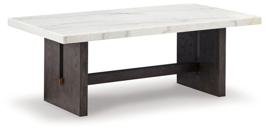 Burkhaus - Rectangular Cocktail Table - White / Dark Brown by Ashley – Cocktail Tables