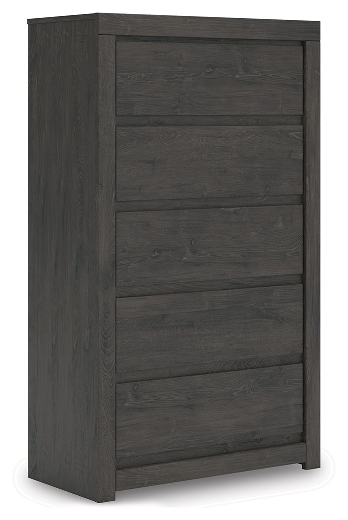 Fraluna - Five Drawer Chest - Charcoal by Ashley – Accent Chests