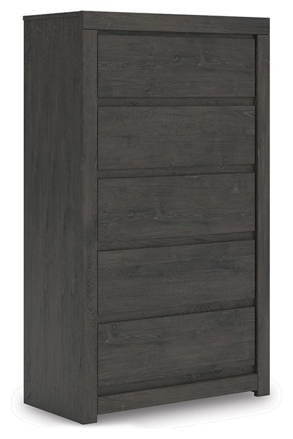 Fraluna - Five Drawer Chest - Charcoal by Ashley – Accent Chests
