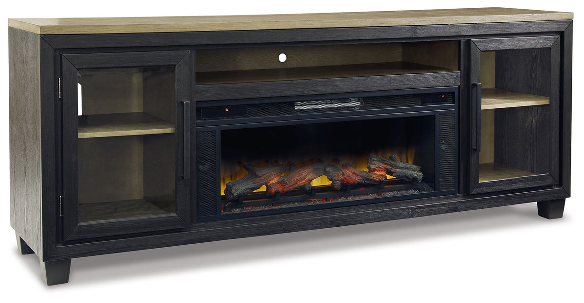 Foyland - 83" TV Stand With Electric Infrared Fireplace Insert - Black / Brown by Ashley – Fireplace TV Stands