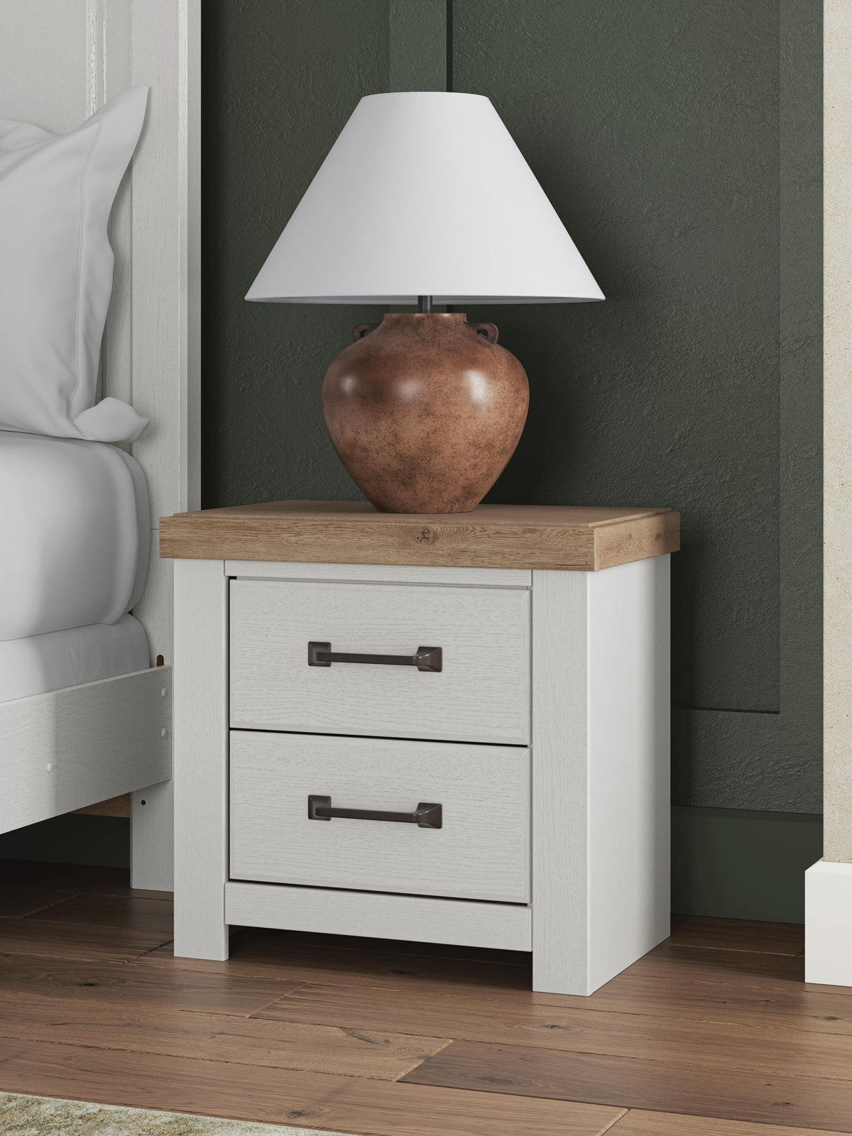 Savonport - Two Drawer Night Stand - White / Brown – view 4