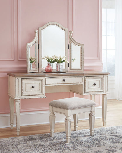 Realyn - Vanity/Mirror/Stool (Set of 3) - White / Brown / Beige by Ashley – view 3