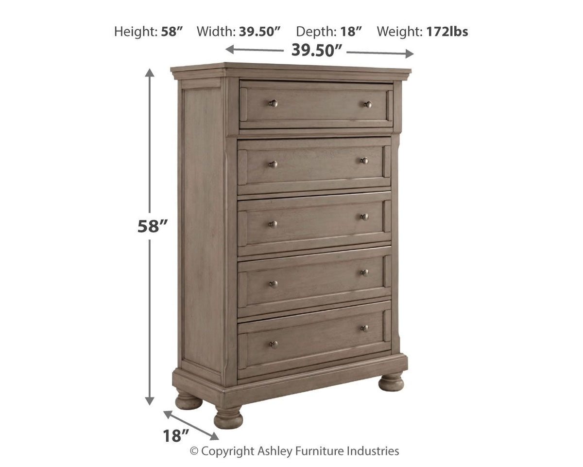 Lettner - Five Drawer Chest - 2-handles - Light Gray by Ashley – view 4