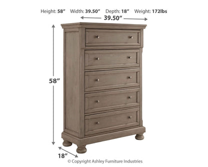 Lettner - Five Drawer Chest - 2-handles - Light Gray by Ashley – view 4