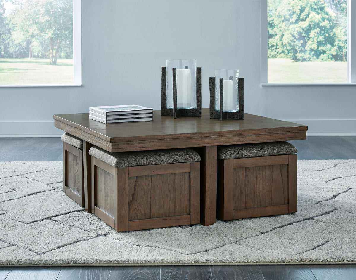 Boardernest - Cocktail Table With 4 Stools (Set of 5) - Brown by Ashley – view 3