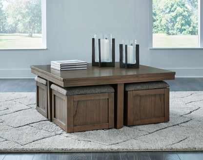 Boardernest - Cocktail Table With 4 Stools (Set of 5) - Brown by Ashley – view 3