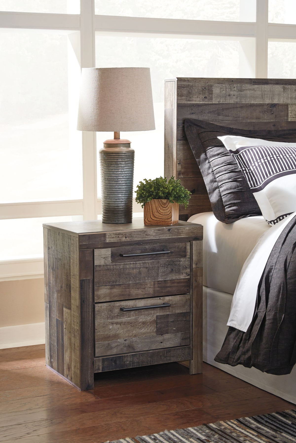 Derekson - Two Drawer Night Stand - Multi Gray – view 2