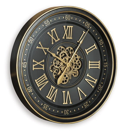 Dairton - Wall Clock - Black / Gold Finish by Ashley – view 3