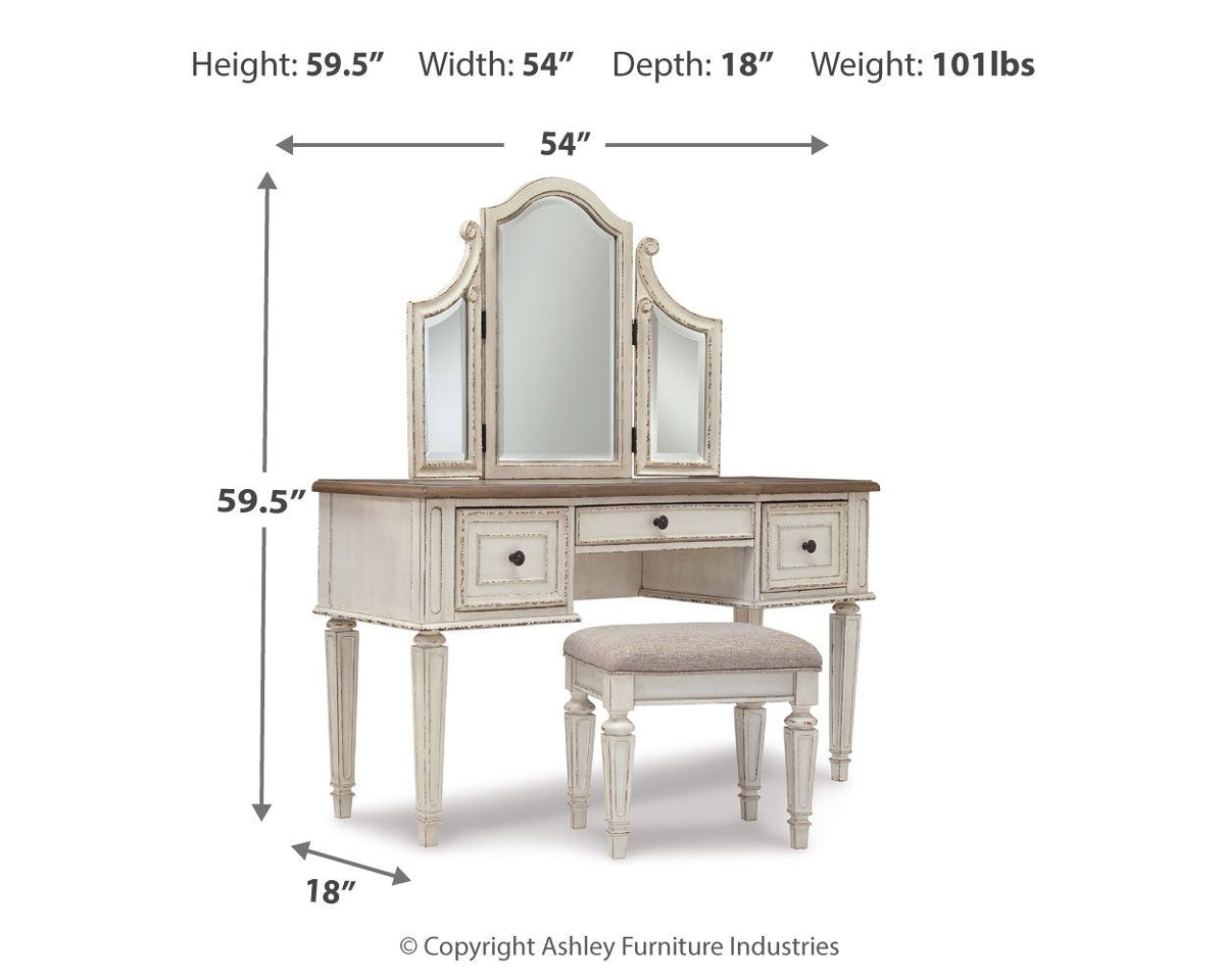 Realyn - Vanity/Mirror/Stool (Set of 3) - White / Brown / Beige by Ashley – view 4