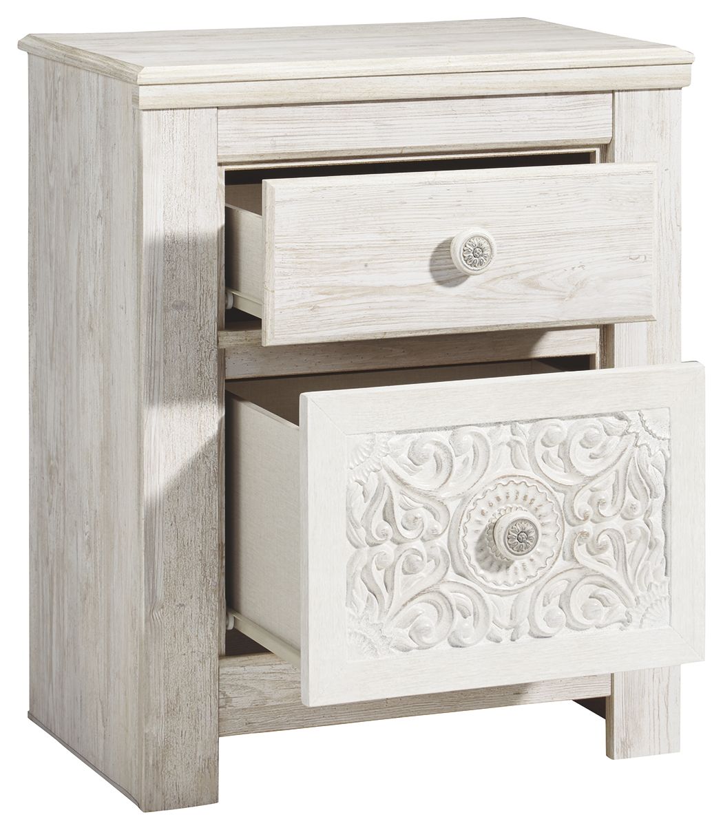 Paxberry - Two Drawer Night Stand - Whitewash by Ashley – view 4